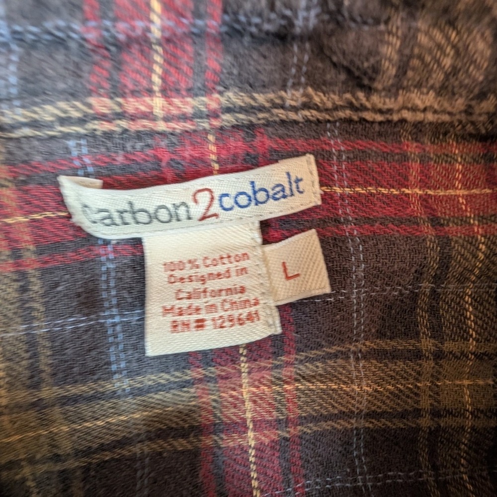 Carbon2Cobalt‎ Flannel Button Up Shirt Mens Large Red Plaid Casual - Picture 6 of 7